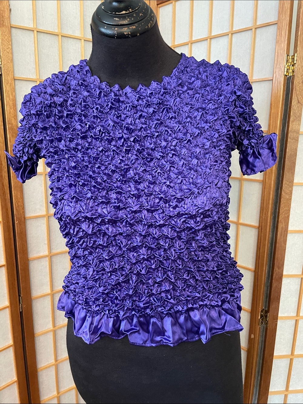 Y2K Purple Short Sleeved Crinkle Expanding Top Deadstock